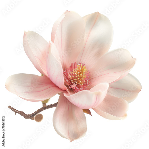 A stunning magnolia flower in white pink shades set against a transparent background © TheWaterMeloonProjec