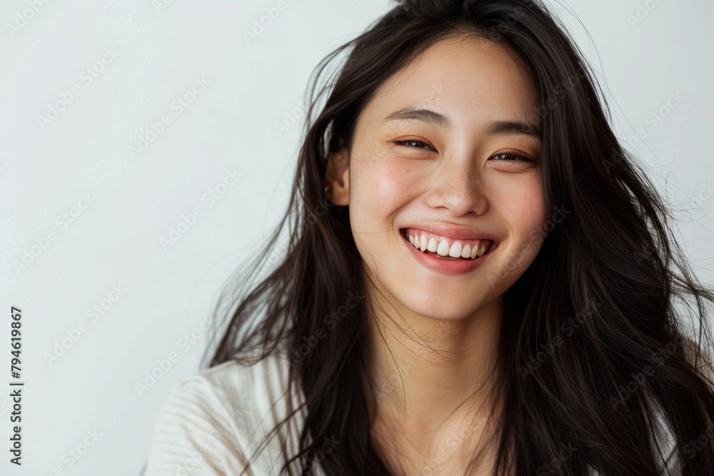 Asian woman with long hair is smiling and looking at the camera. Asian woman with long hair is smiling and looking at the camera.