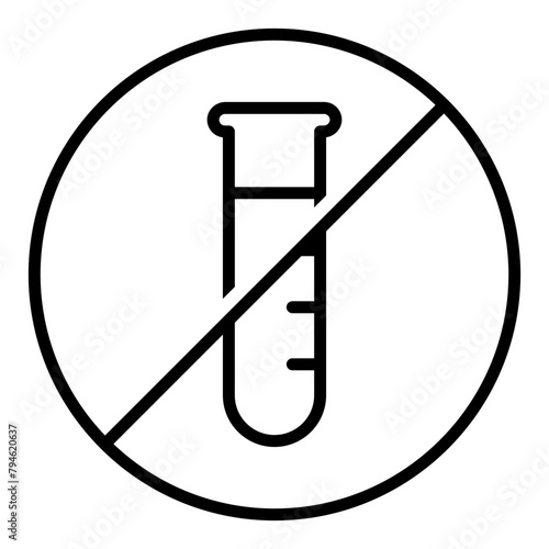 Black single round no artificial flavour line icon, simple ingredient no contain mark flat design pictogram, infographic vector for app logo web button ui ux interface isolated on white background