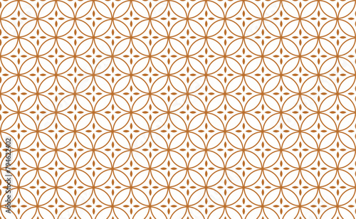 Golden vector floral seamless pattern. Abstract luxury geometric ornamental texture with small flower silhouettes. Gold and white simple ornament in oriental style.