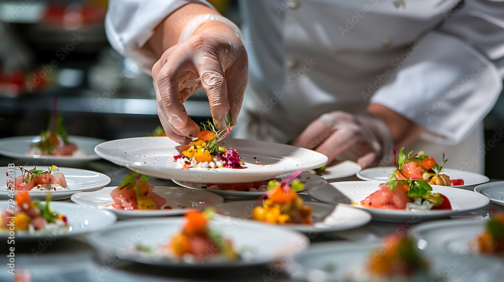 a chef in a white shirt prepares a variety of dishes on a transparent background, including a white a chef in a white shirt prepares a variety of dishes on a transparent background, including a white