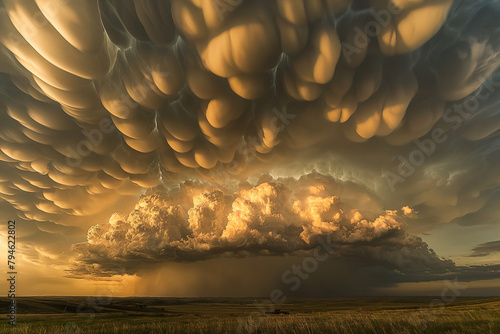 Dramatic Mammatus Cloud Formation Over Prairie at Sunset
 photo