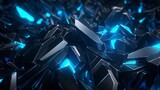 3D abstract tech shards, dark and sharp with neon blue highlights, futuristic atmosphere