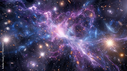 Within the intricate web of the universe, the close proximity of galactic clusters and celestial bodies sparks a cosmic symphony of gravitational interactions and cosmic collisions. photo