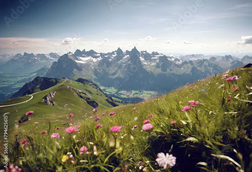 'Switzerland grassy peak panorama green meadows Scenic Rochers Alps Naye hills mountain flower summer Suisse Naye Rochers Hiking Flower Sky Summer Travel Nature Wood Landscape Clouds Forest Floral' photo
