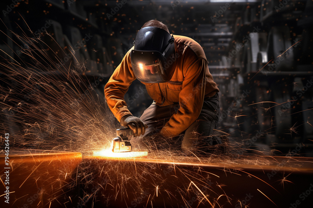 welder expertly welding fuses metal, surrounded by a backdrop of bokeh lights and sparkling accents that enhance the atmosphere of the workshop. welder expertly welding fuses metal, surrounded by a backdrop of bokeh lights and sparkling accents that enhance the atmosphere of the workshop.