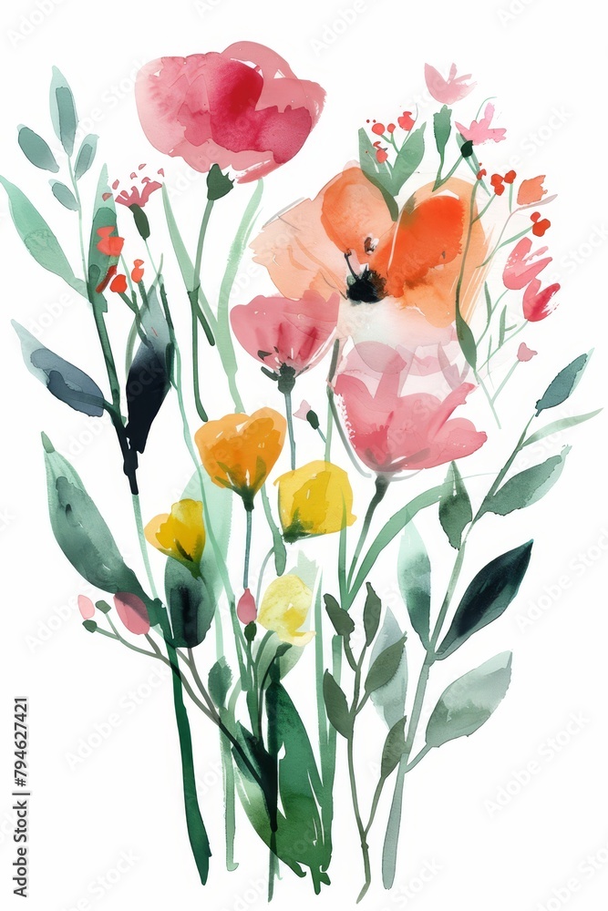 Spring floral watercolor collection, vibrant and fresh, isolated on white --ar 2:3 Job ID: f13fc0ce-ea02-43c8-8a3d-ecdd926cd067