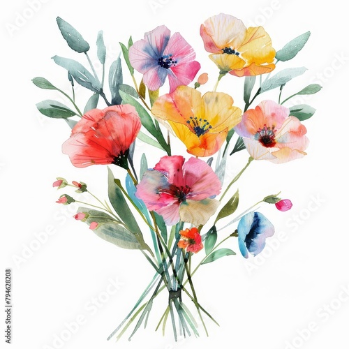 Watercolor painted spring floral bunch  vivid and bright  isolated --ar 1 1 Job ID  8573baa8-e4c5-4058-bda0-b64011e5e911