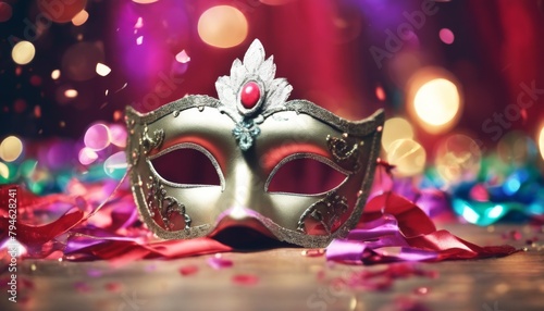 'magic Masquerade Party. concept: Mask confetti Venetian background christmas holiday carnival party celebration bokeh decoration abstract mystery glistering festival'