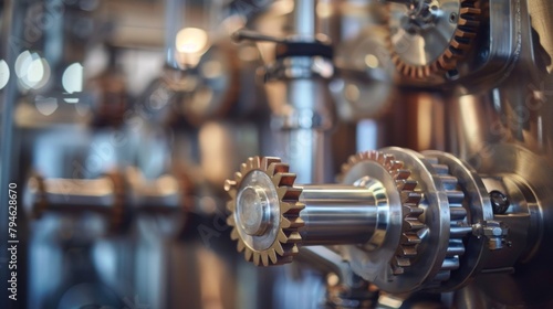 Defocused gears and pipes create a mesmerizing backdrop in this shot of the brewing systems inner workings. .