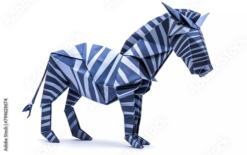 Paper Origami zebra in flat style isolated on white. The art of paper folding 