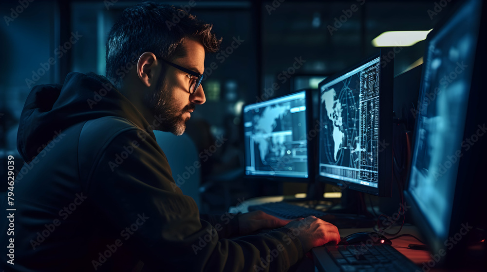 A cybersecurity professional conducting a risk assessment A cybersecurity professional conducting a risk assessment