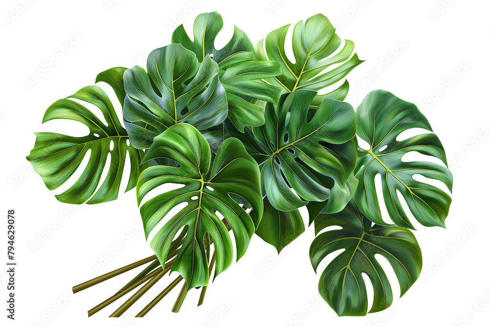 Monstera Obliqua leaves flowers Bouquet isolated on editable transparent background