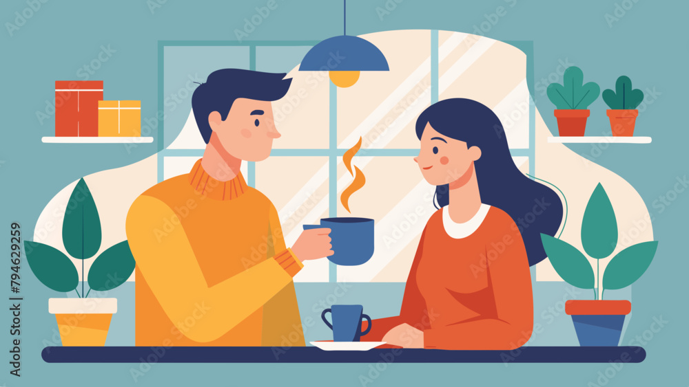 Loving couple drinking coffee in a cafe vector illustration Loving couple drinking coffee in a cafe vector illustration