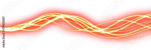 3d rendering wavy glowing neon lines on transparent background