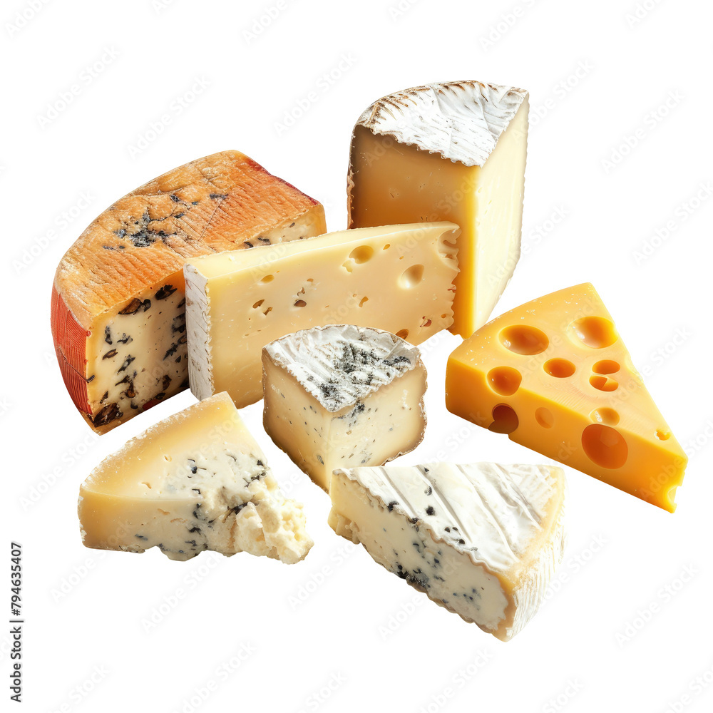 Cheese set against a transparent background