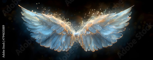 Angel mythology, mystery: colorful arty spreaded angel wings on black background. A magic inspiration, beautiful mystic wall art, poster, tattoo template etc. photo