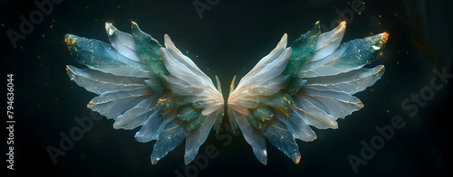 Angel mythology, mystery: colorful arty spreaded angel wings on black background. A magic inspiration, beautiful mystic wall art, poster, tattoo template etc.