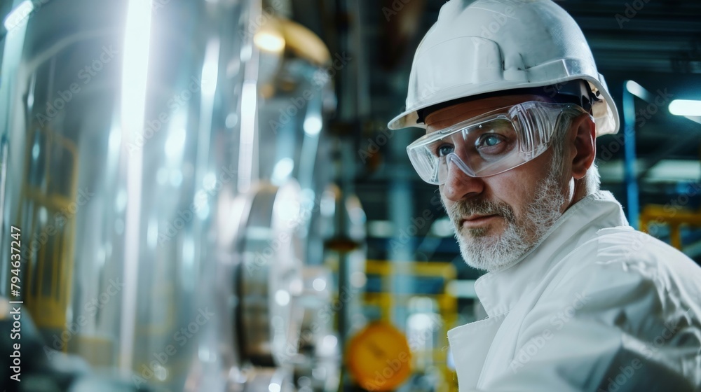 Chemical plant worker monitoring industrial processe Chemical plant worker monitoring industrial processe