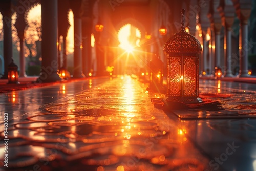 light on floor with ramadan theme copy space for text