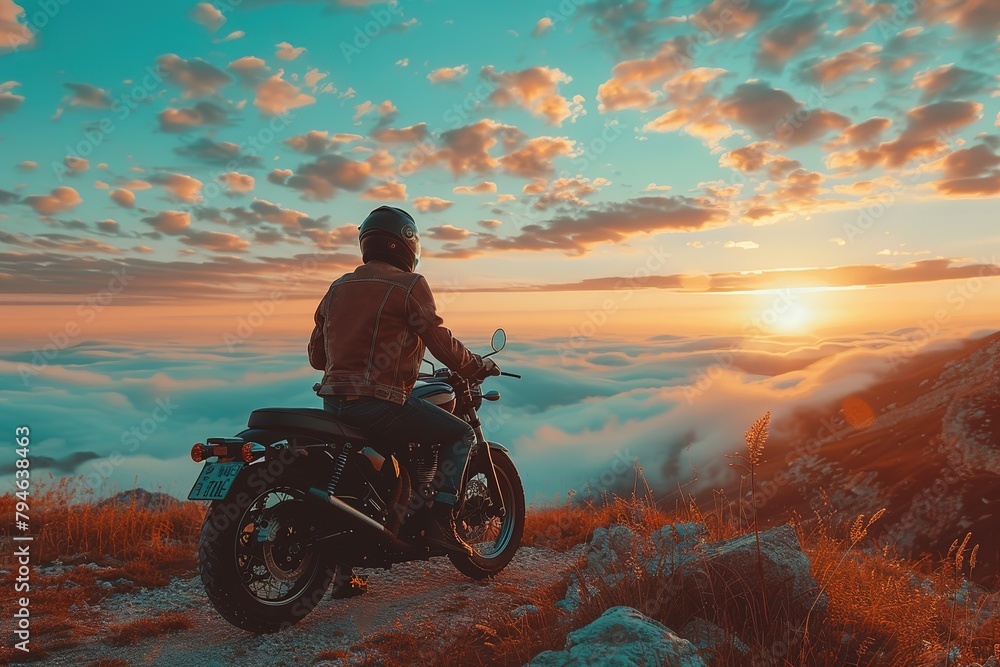 Fototapeta premium motorbike biking road motorcycle travel ride sunset freedom sport transportation biker nature sun motor sky lifestyle