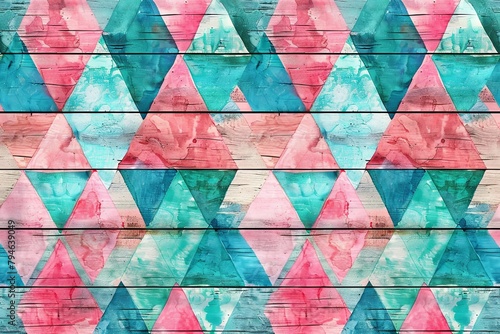 Colorful Geometric Shapes on Wooden Planks
