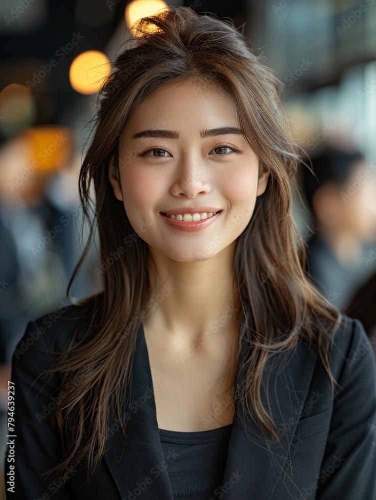 Fototapeta premium work elation as a young and vibrant businesswoman, a beautiful manager, lights up the modern office with her infectious smile and positive energy. Generative AI.