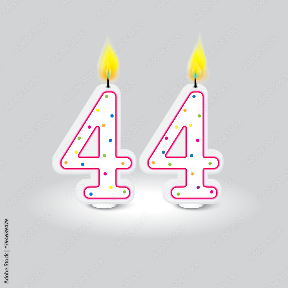 Birthday candle numbers four four. Colorful confetti design. Celebration numeral decoration. Vector illustration. EPS 10. Birthday candle numbers four four. Colorful confetti design. Celebration numeral decoration. Vector illustration. EPS 10.