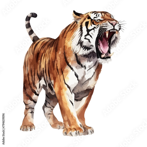 Cute Lion cartoon a roaring in watercolor painting style © Fauziah