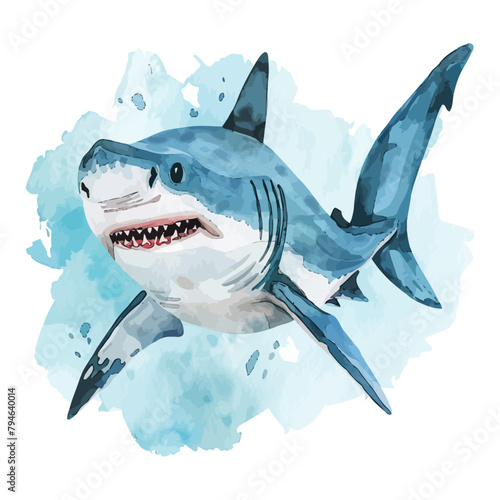 Angry shark cartoon in watercolor painting style © Fauziah