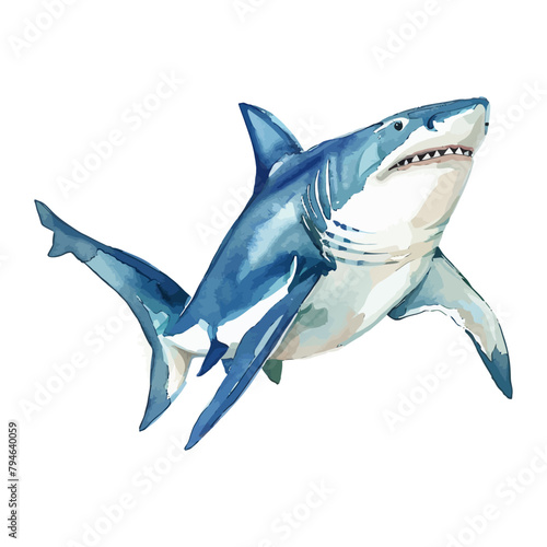Angry shark cartoon in watercolor painting style © Fauziah