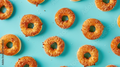 Ring shaped Cracknels with Blue Background and Mini Bagels photo