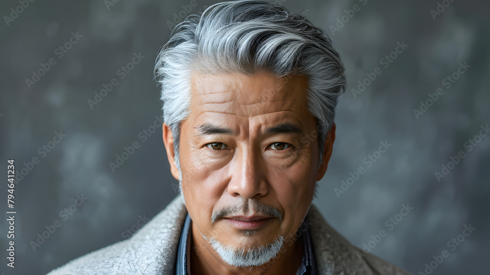 Stylish Middle-aged Man in Casual Chic Pastels, Effortless Elegance Relaxed Pastel Backdrop, Timeless Gray Middle-aged Style in Soft Pastels, Relaxed Sophistication Middle-aged Man in Pastel Ambiance - obrazy, fototapety, plakaty 