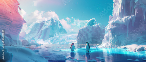 icescape with pinguin landscape background photo
