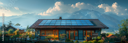 house on the mountain,  Panel Solar Energy Photovoltaic Power Roof Sun House © Sana Ullah