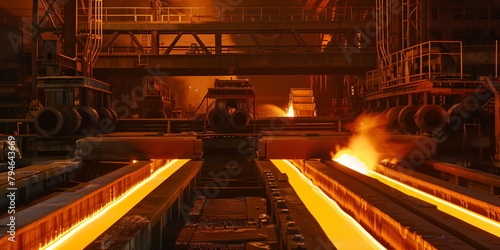 A view of the steel company's factory, the steel production scene, the metal - Generative AI photo