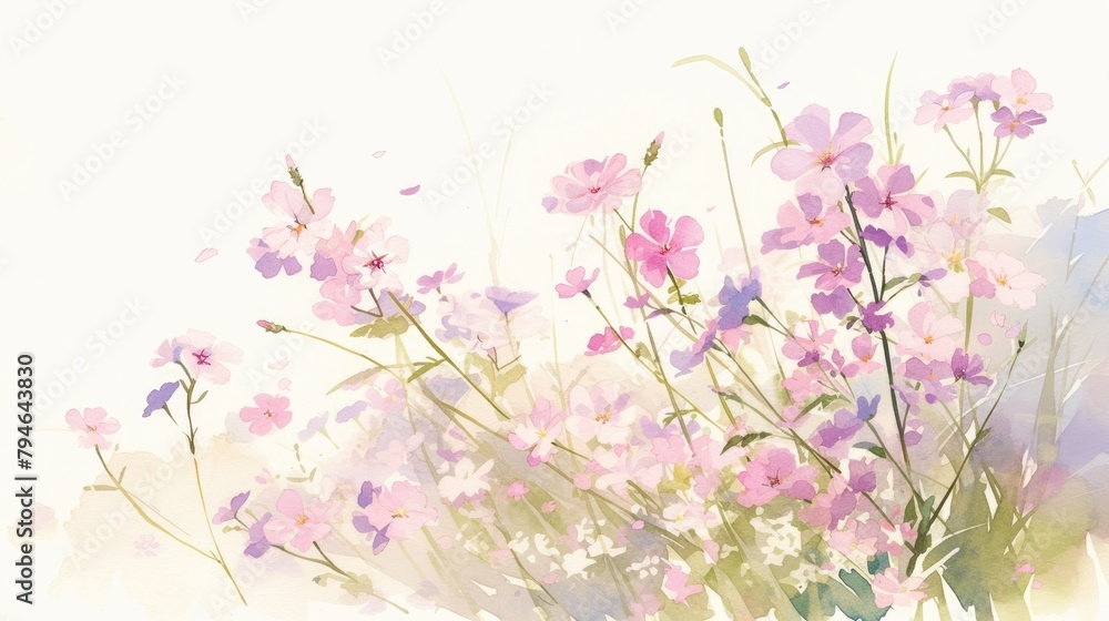 A charming hand drawn illustration showcasing the beauty of delicate moss phlox