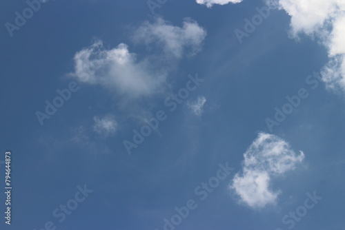 blue sky and white clouds. Freshness of the new day. Bright blue background. Relaxing feeling like being in the sky.