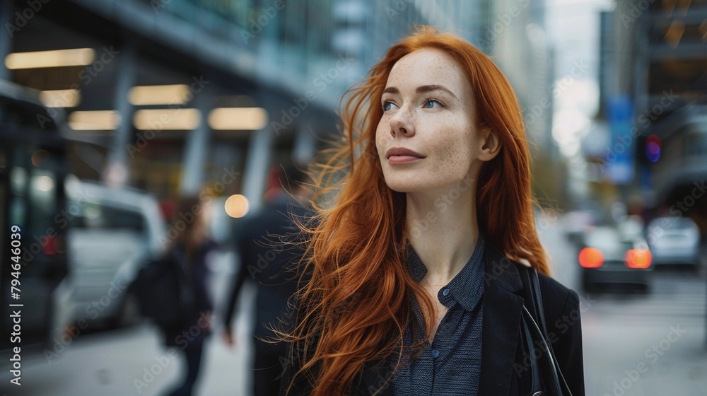 Morning Commute, A red-haired businesswoman on her morning commute Morning Commute, A red-haired businesswoman on her morning commute