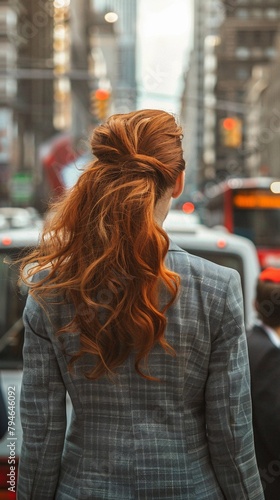 Morning Commute, A red-haired businesswoman on her morning commute