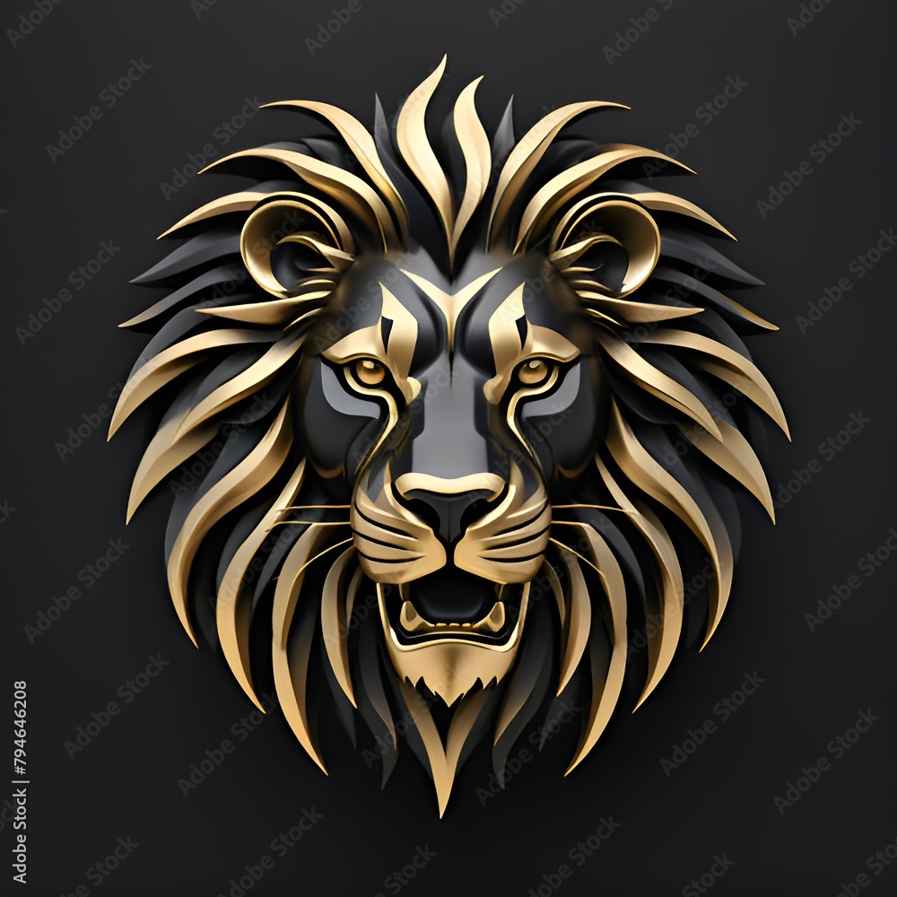 Fototapeta premium Black and gold lion head.