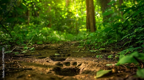 Footprints in a lush forest