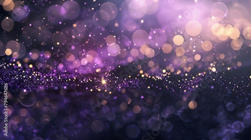 Purple and gold shimmering lights illuminate dark backdrop