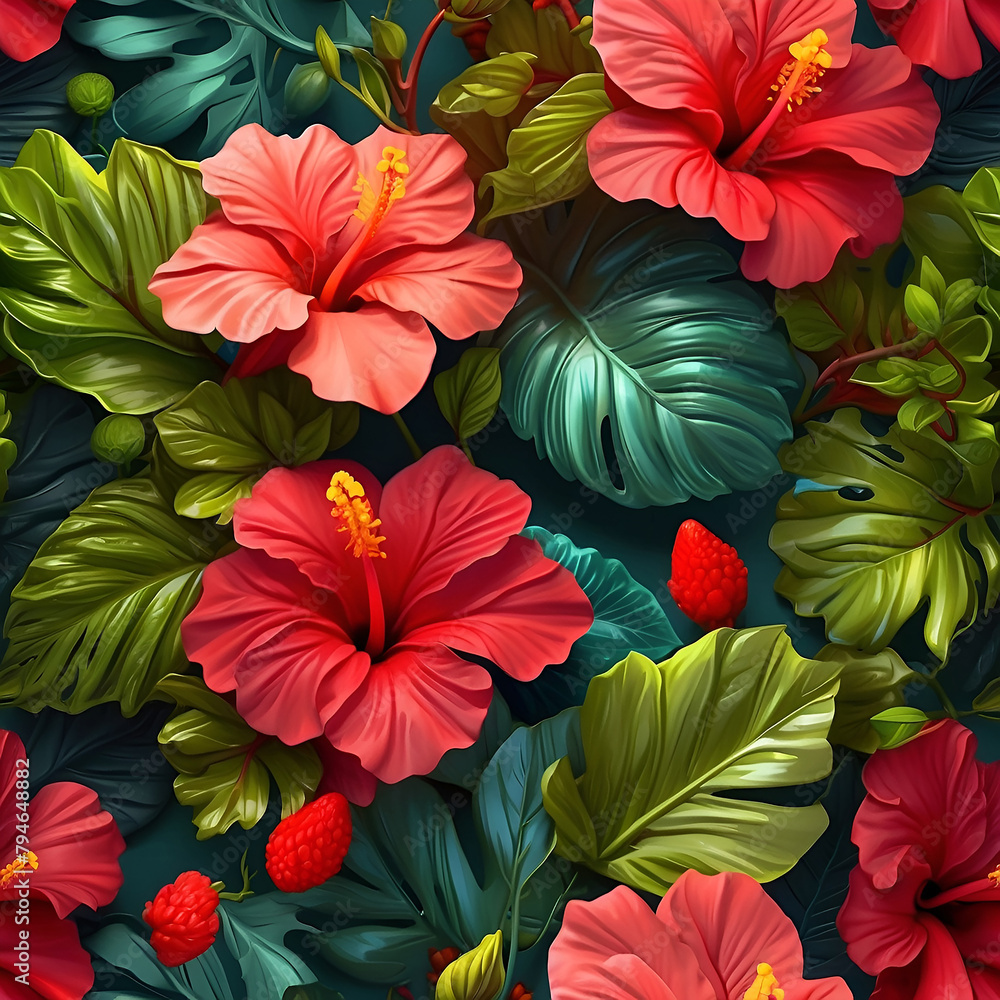 Fototapeta premium Seamless Patterns hibiscus.