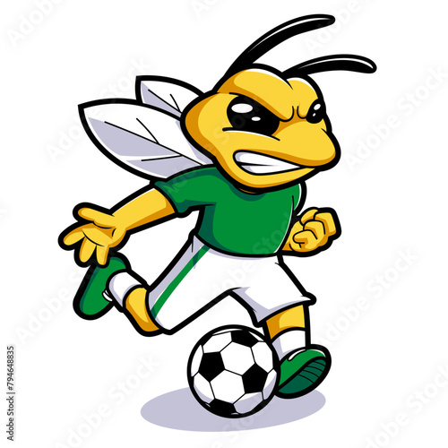 Printhornet playing soccer mascot illustration