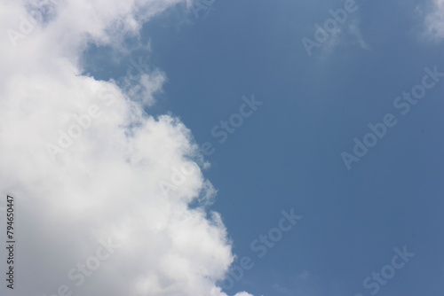 blue sky and white clouds. Freshness of the new day. Bright blue background.