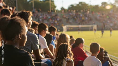 Spectators watching a soccer game from the bleachers
