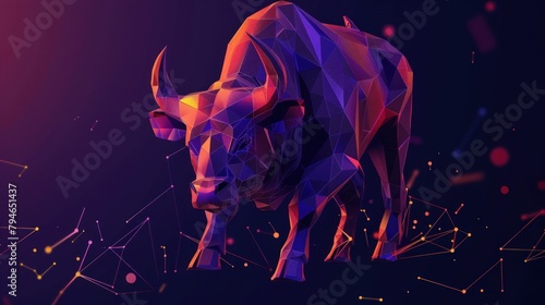 bull finance strategy concept. Low poly bullish business forex exchange ipo profit. AI generated
