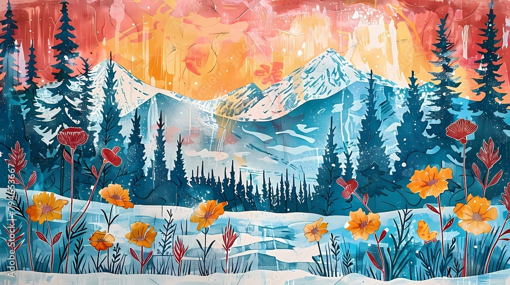 mountainous winter wonderland abstract art poster background