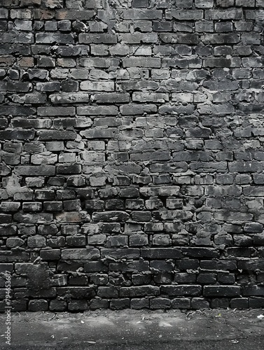 Dark grey weathered brick wall texture background - A dark grey  weathered brick wall providing a gritty  urban texture that can serve as a bold background for various projects